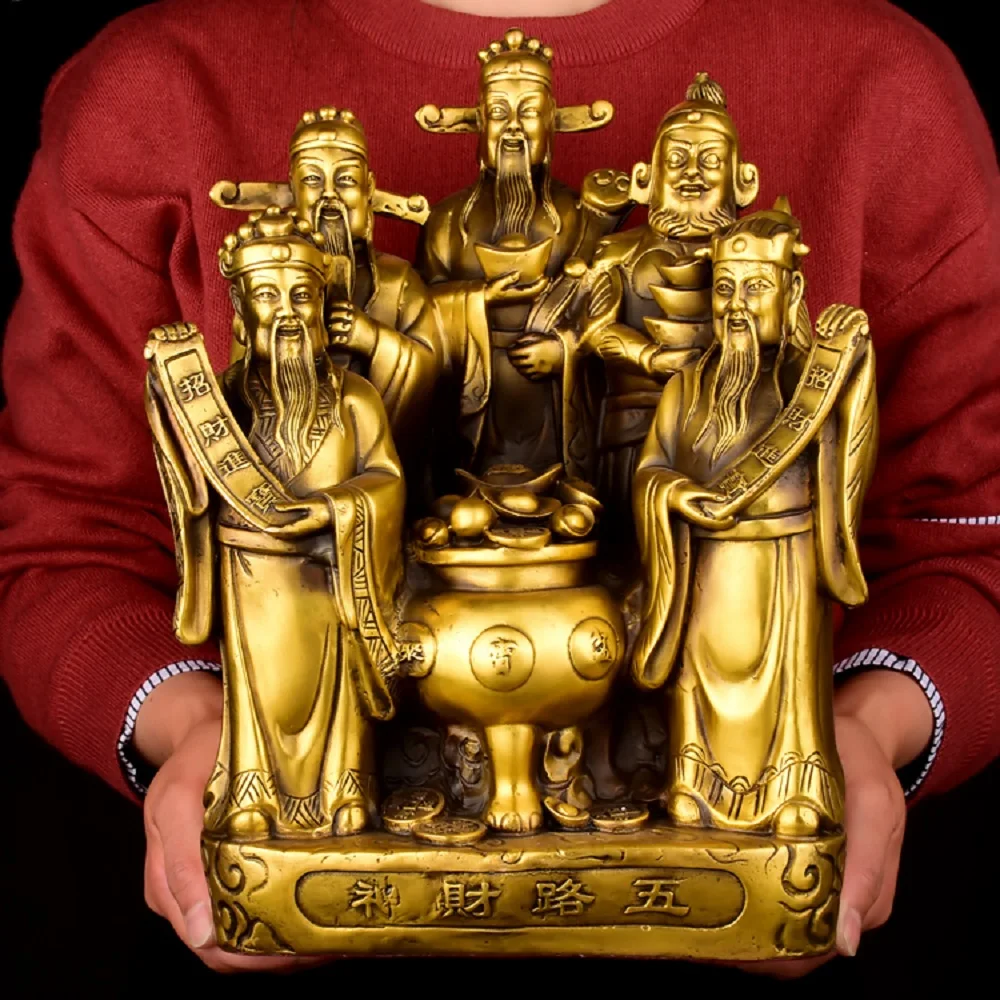 

30CM Efficacious Talisman Prosperous family career Money Drawing Martial god of wealth WU LU CAI SHEN FENG SHUI COPPER statue