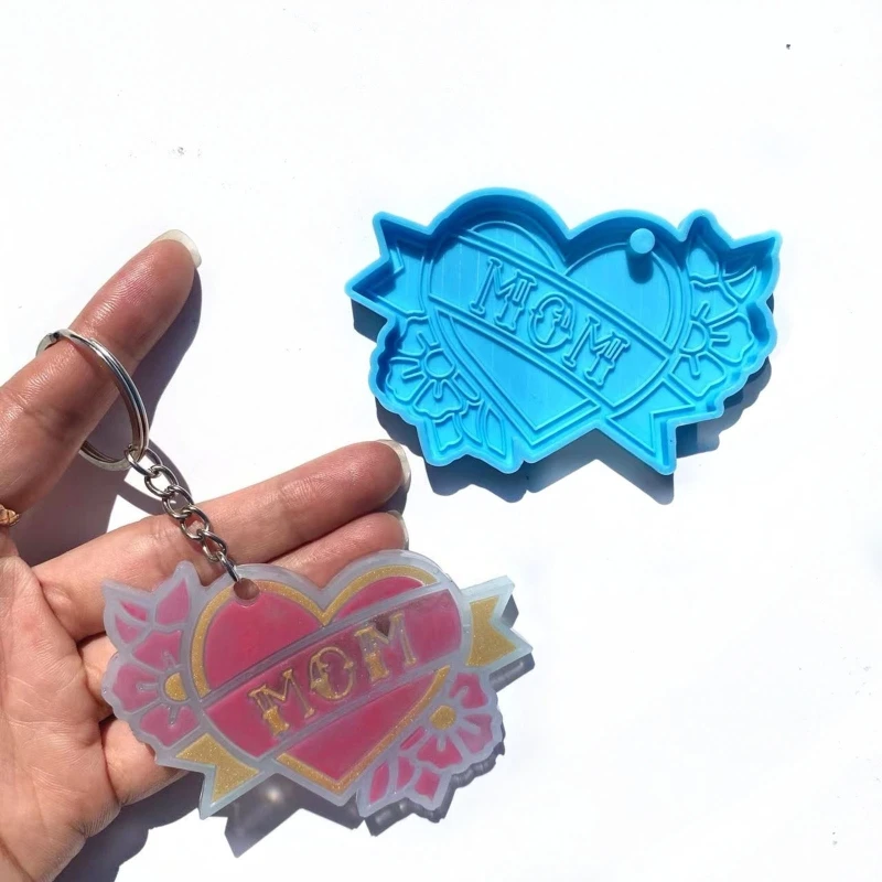 

N58F Heart Shape Keychain Silicone Mold with Hole Keyring Pendant Handmade Mold Father and Mother's Day Birthday Gift Jewelry