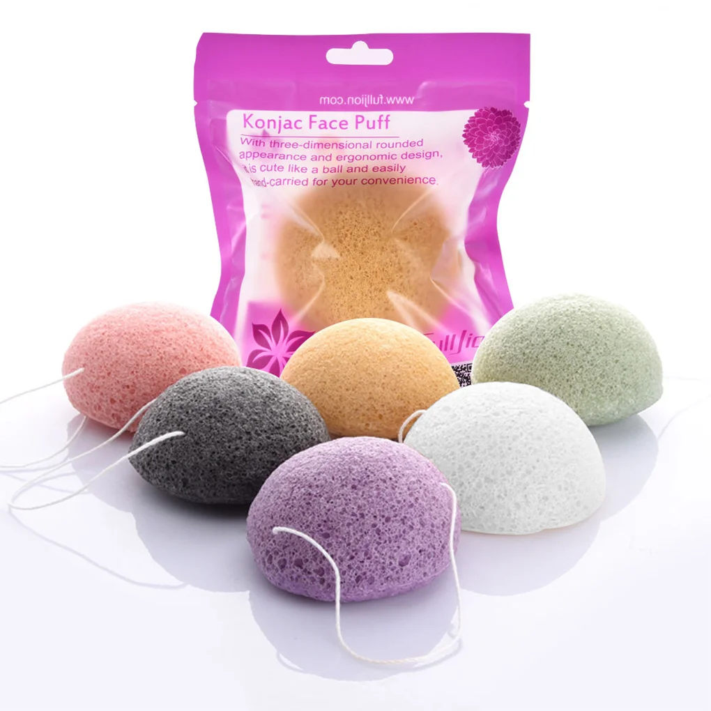 

Puff Natural Cleanse Exfoliator Puff Face Cleaning Sponge Round Shape Konjac Face Washing Sponge Facial Tool