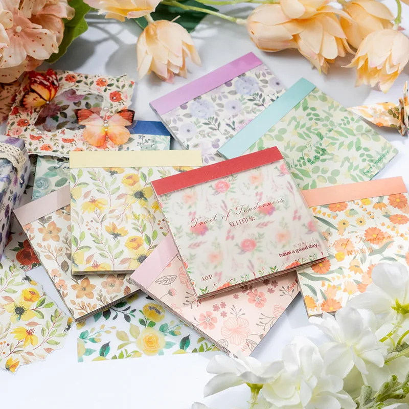 

40pcs Flower Collection Material Paper Translucent Memo Pad Decorative Background Paper Diary Retro basics simple INS Message