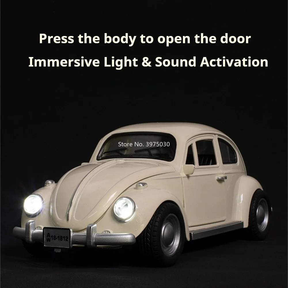 Фото Машинка-модель Volkswagen Beetle 1955 года, масштаб 1:18, из сплава, с открывающимися 4 дверями, инерционная, подарок для мальчиков на день рождения №5