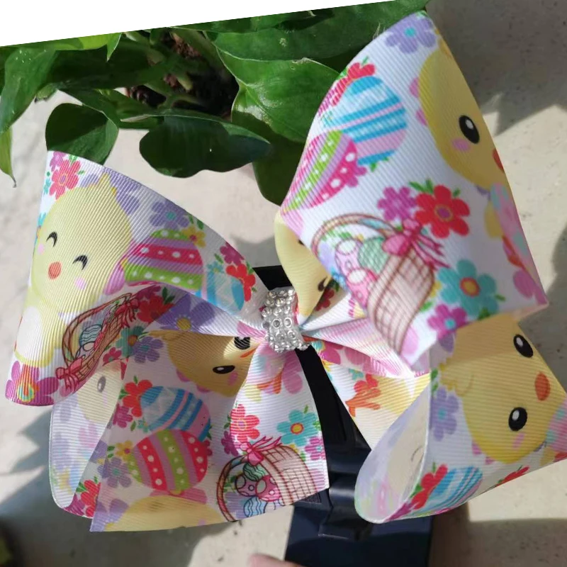 

1PCS/12PC 8Inch large Easter Day Hair Bows Easter Eggs Ribbon bowknot Hairclip Hairgrips For Girls Kids Hair Accessories