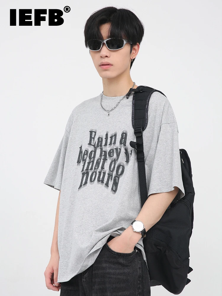 

IEFB Men's T-shirt Summer New Korean Design Letter Printing Short Sleeve 2022 Fashion Round Neck Casual Temperament 9A4161