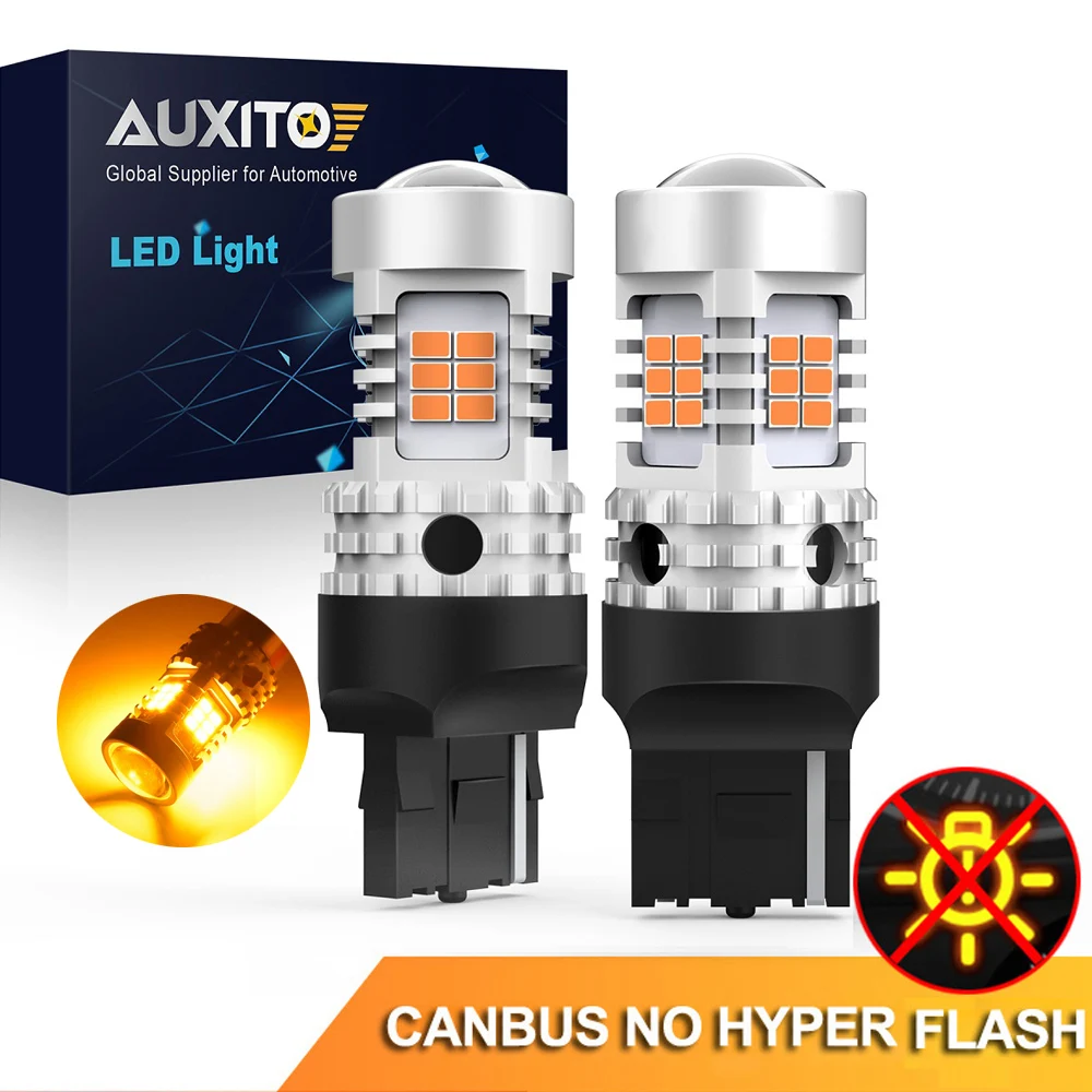 

AUXITO 2x W21W WY21W Светодиодные лампы Canbus T20 7440 7440NA Светодиодные лампы указателя поворота без ошибок без гипервспышки 26SMD Янтарно-желтый 12 В светодиод