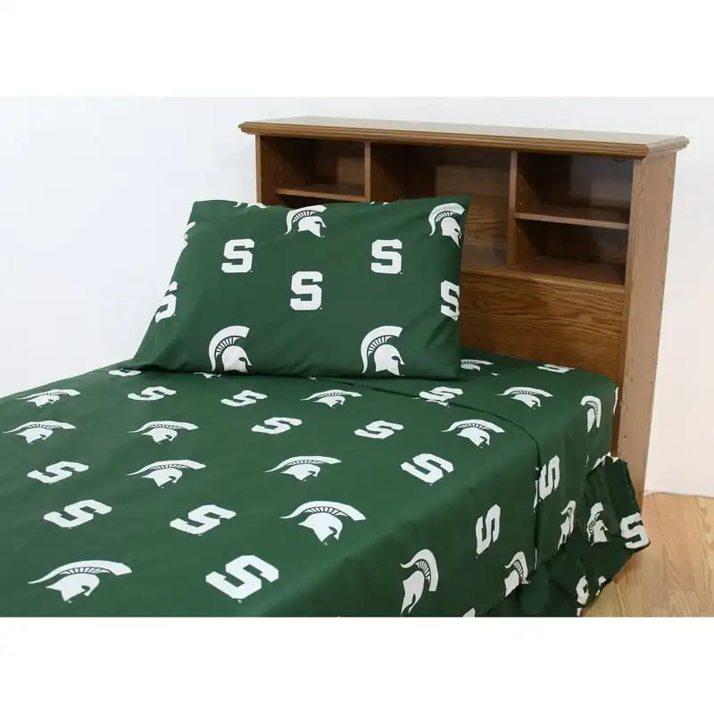 

State Spartans 100 Percent Cotton Sheet Set Green King Bamboo bed sheets Full size flat sheet Fitted sheet cute Waterproof fitt