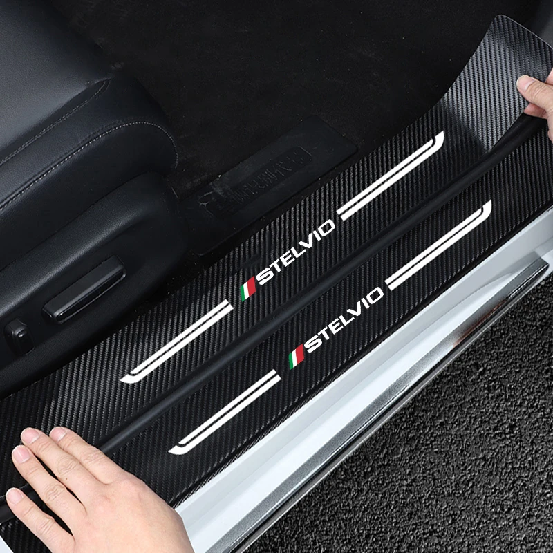 

Car Door Sill Scuff Plate Carbon Fiber Threshold Protector Stickers for Alfa Romeo STELVIO Logo Trunk Door Entry Pedal Guards