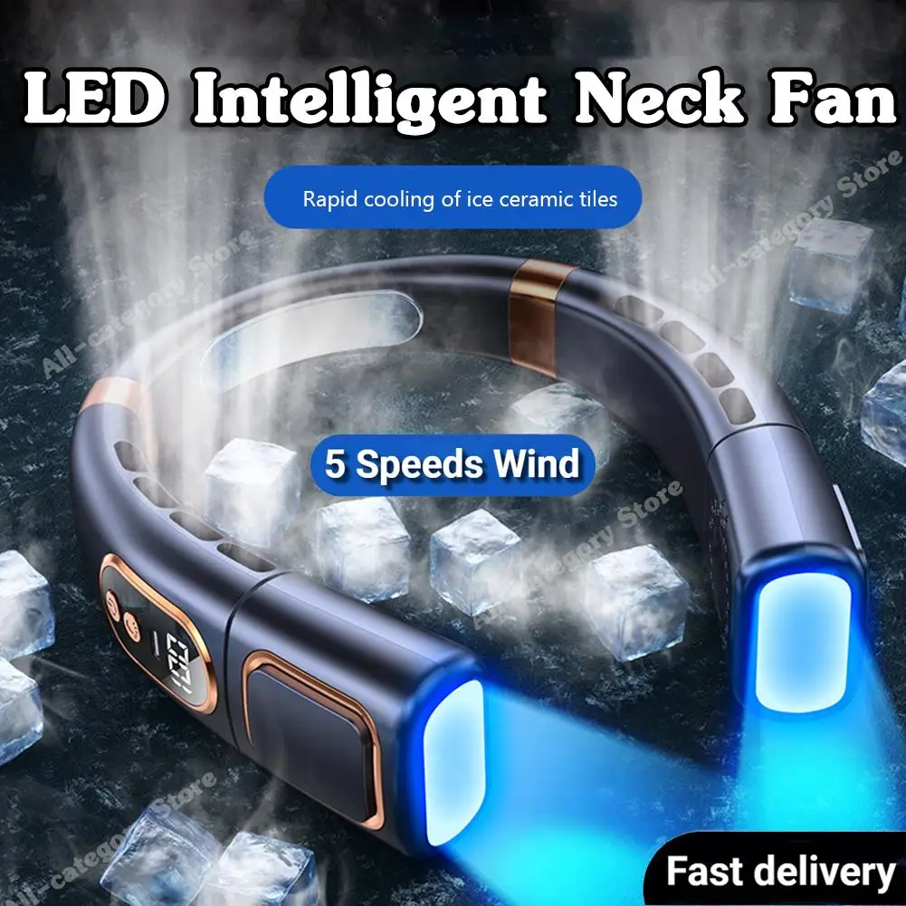 

Portable 2023 Hanging Neck Fan Portable Air Conditioner Rechargeable Fan Air Cooler LED Display Electric Fan 5 Speed For Outdoor