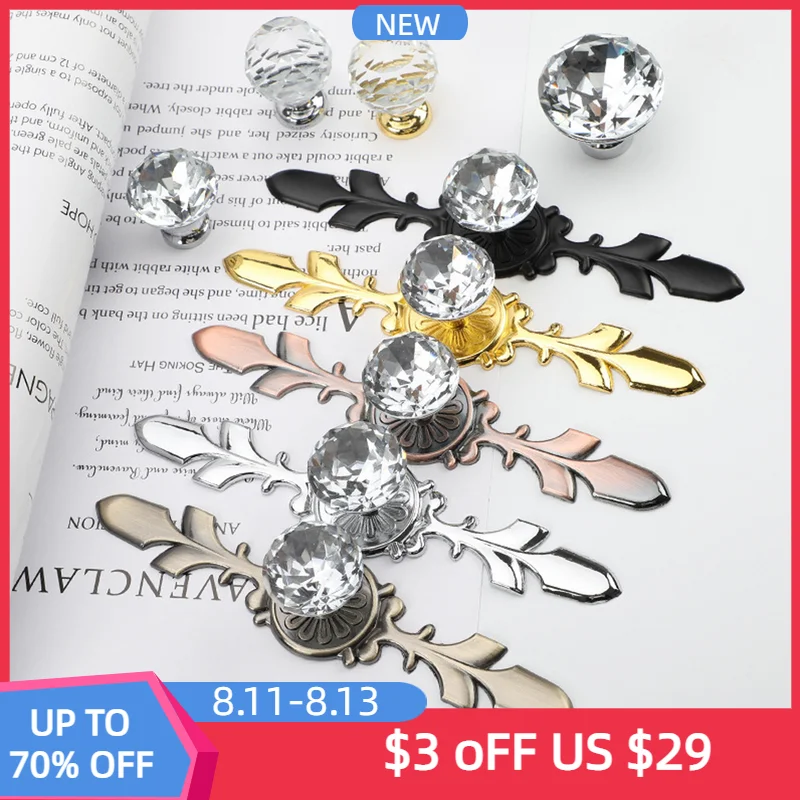 

Ручки для ящиков шкафа алмазные прозрачные стеклянные ручки для дверей шкафов, мебельные ручки с одним отверстием для шкафа, фурнитура