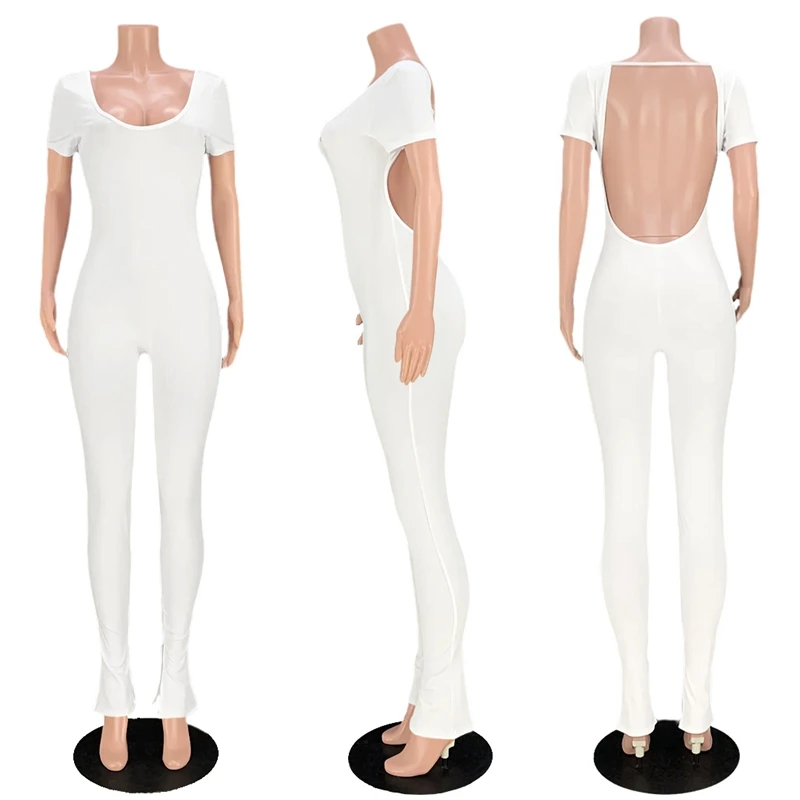 Однотонный Облегающий комбинезон с открытой спиной сексуальные летние