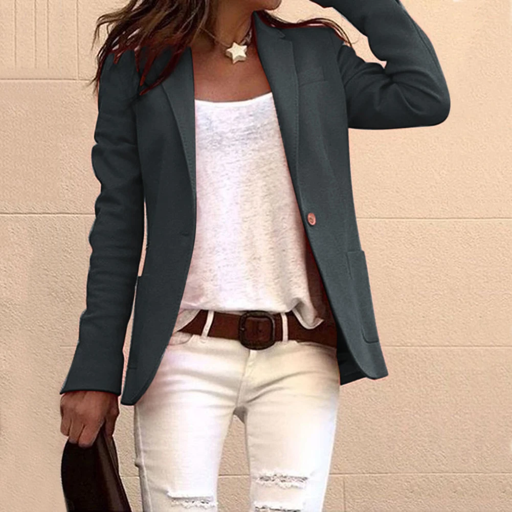 

Women's Blazer jackets Spring Autumn Office Lady Solid Color Single Button Blazer Long Sleeve Suit Jacket Basic Coat