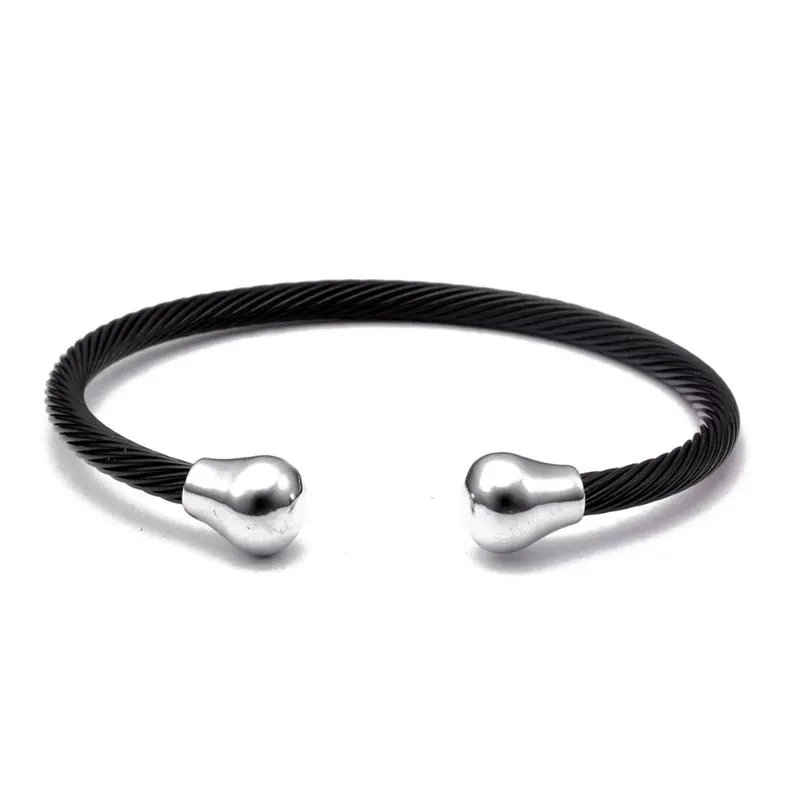

Simple Charms Men Women Sporty Open Cuff Bangles Fashion Health Jewelry Vintage Stainless Steel Chain Link Bracelets