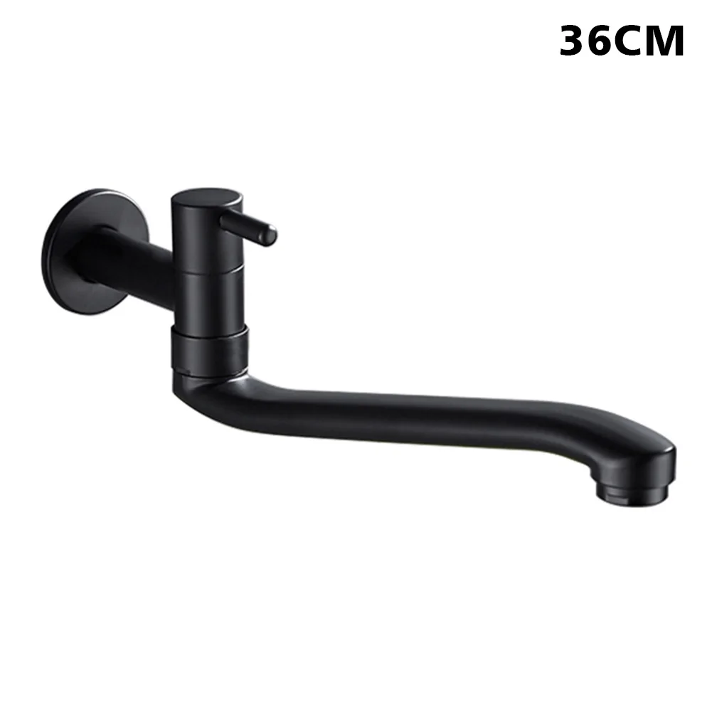 

G1/2 Stainless Steel Basin Sink Modern Lengthen Rotatable Hotel Kitchen Faucet Single Cold Black Wall Mounted Mop Pool Leakproof