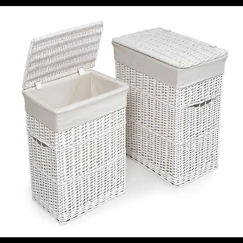 

Laundry Hamper,Storage,Basket,Wicker,Two Hamper Set,with Liners,White,Set of 2