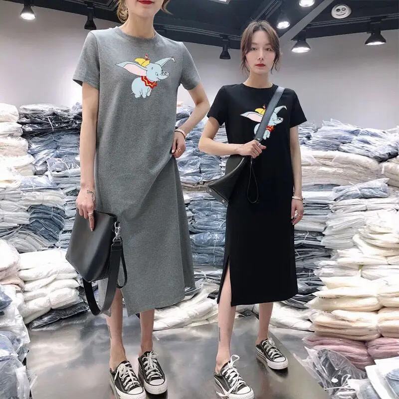 

summer long slit dress casual loose and slim skirt