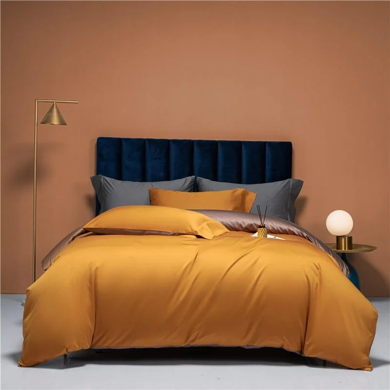 

Solid Orange Reversible Duvet Luxury Quality Ultra Soft Egyptian Cotton Bedding Sets 1Bed sheet 1Duvet Cover 2 Pillowcase