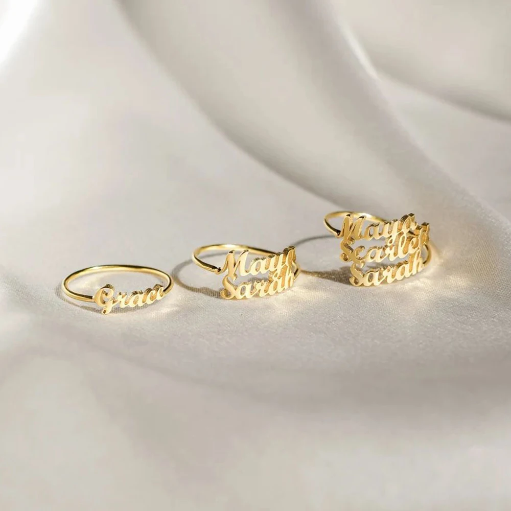 Orazio Customized Name Ring for Women Couple 14K Gold Personalized Letter 316L Stainless Steel Rings Jewelry Gift Wholesale