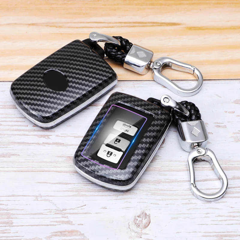 

ABS Carbon Fibe Car Remote Control Smart Key Holder Full Cover for Toyota Camry RAV4 Avalon C-HR Prius Corolla 2018 2019 2020