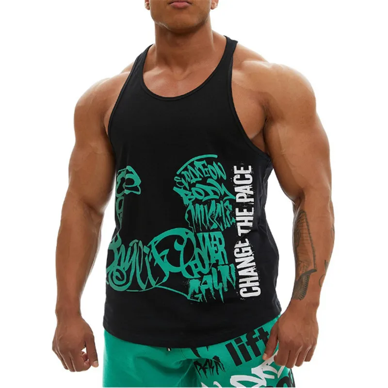 

Men Bodybuilding Tank Tops Gyms Workout Fitness Cotton Sleeveless shirt Running Clothes Stringer Singlet Male Summer Casual Vest