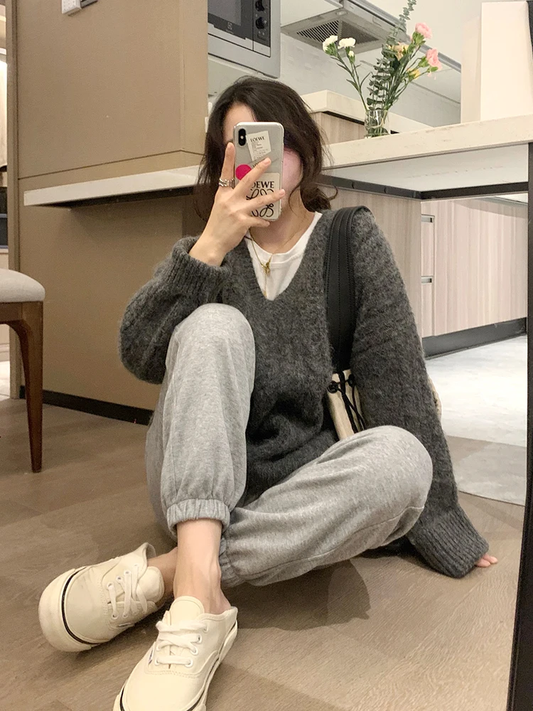 Высококачественный серый свитер во французском стиле женский осенне-зимний