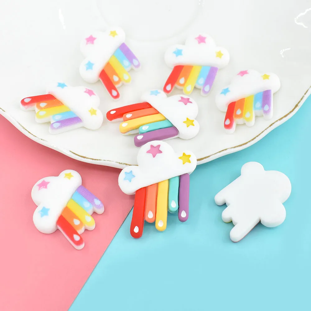 

10pcs Resin Rainbow Cloud Diy Decoration Accessories Flatback Embellishment Scrapbooking Tool Miniature Flat Back Embellishments