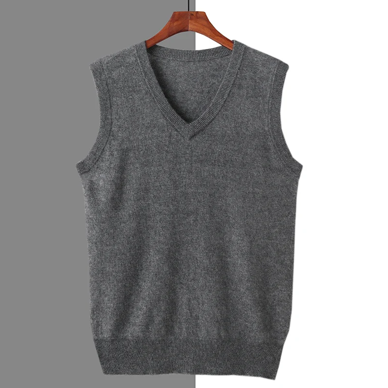 Осень-зима 2023 новый мужской жилет с v-образным вырезом 100% норковый кашемировый