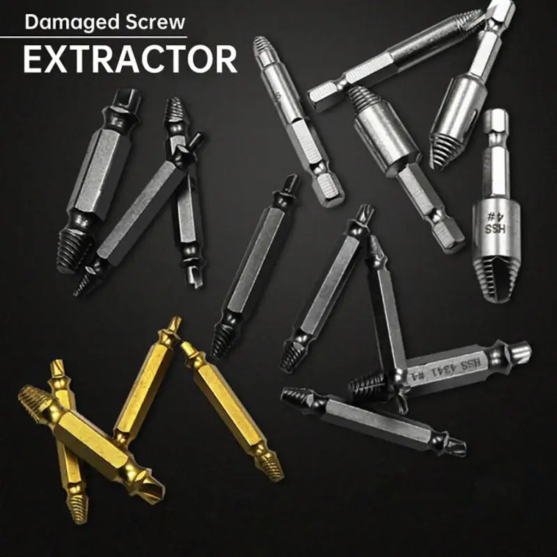 

4/5/6 PCS Damaged Screw Extractor Set Titanium Plating Speed Out Drill Bits Tool Set Broken Screw Bolt Remover