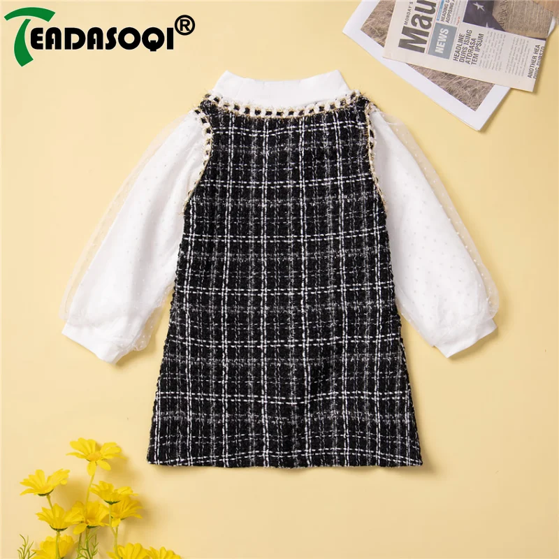 Детское платье для девочек весна-осень длинный клетчатый пуловер с пышными
