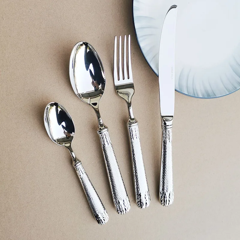 

Thick Handle 18/10 Stainless Steel Western Food Spoon 304 Steak Knife and Fork Set Main Dinnerware Set Cutlery Light Luxury