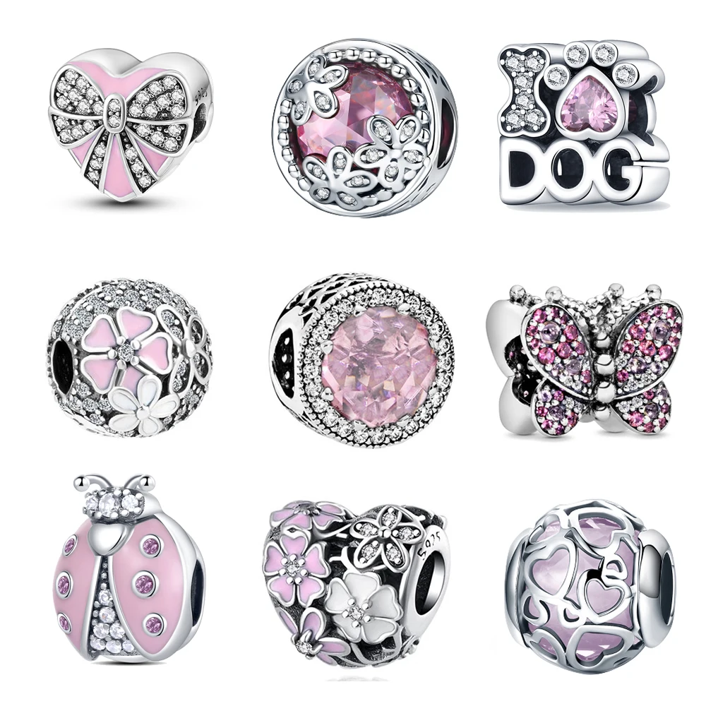 

2021 New 925 Sterling Silver Pink series Butterfly Firefly Pendant DIY Fine beads Fit Original Pandora Charm Bracelet Jewelry