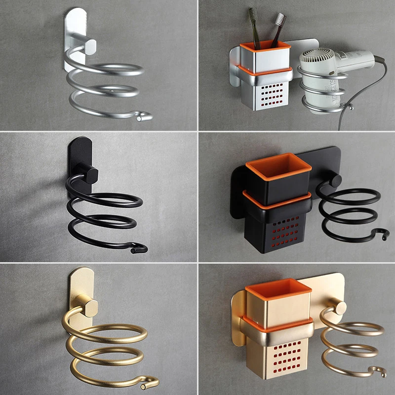 

Hair Dryer Holder Bathroom Shelf Storage Organizer Wall Mounted Shower Shelves Aluminum Toothpaste Holder Toilet Accessories Set