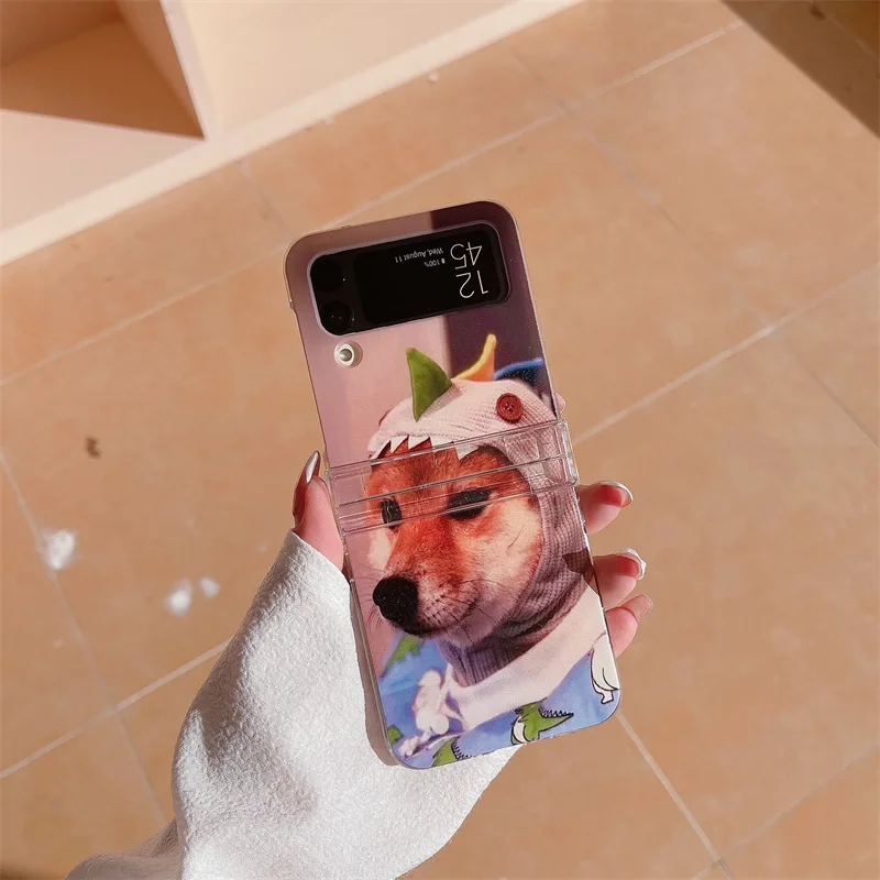 

Lovely Animal Dog Phone Case for Samsung Galaxy Z Flip 3 Z Flip 4 Hard PC Back Cover for ZFlip3 ZFlip4 Case Shell