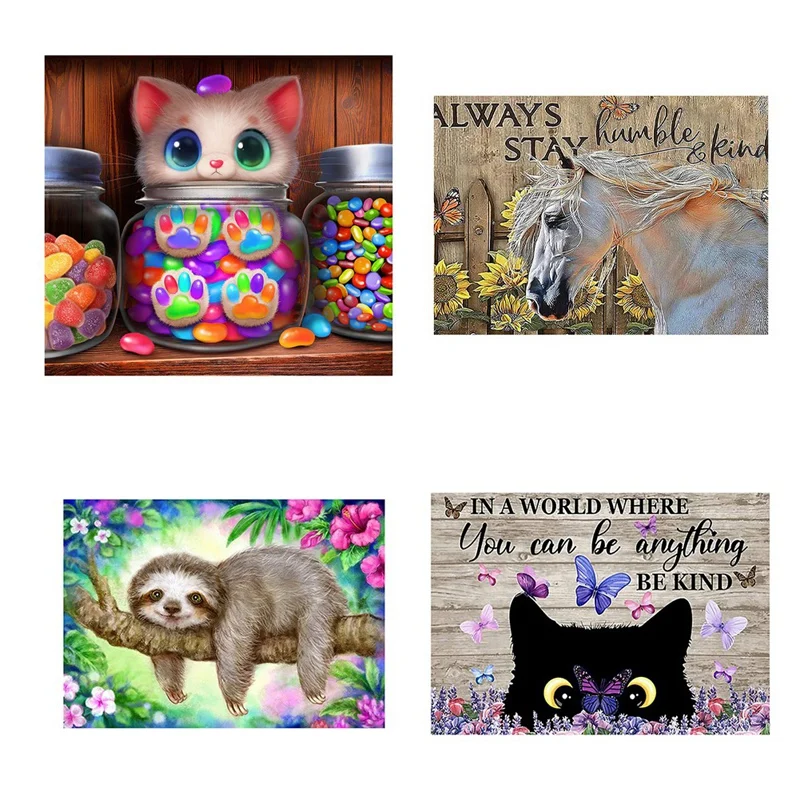 

4PCS Diamond Painting Kits For Adults DIY Full Drill Round Art Diamond Art Perfect For Home Wall Deco Animal