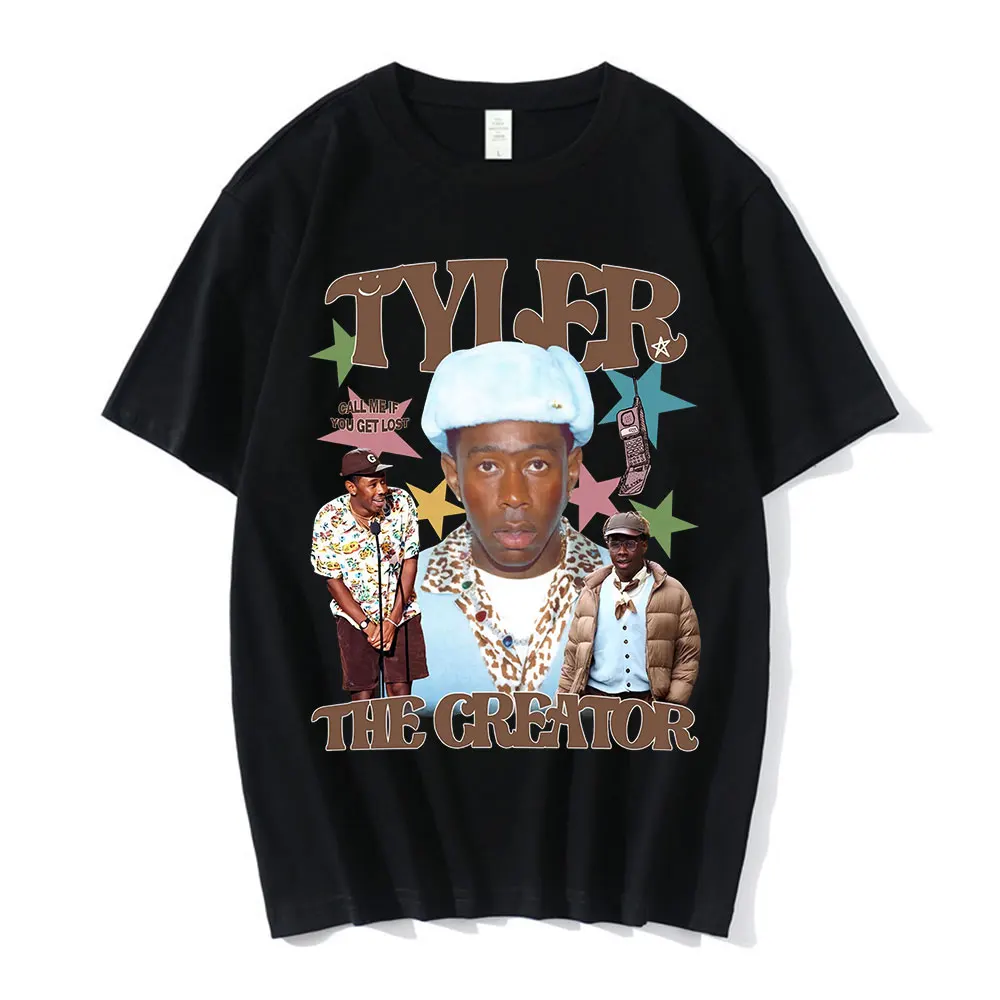Rapper Tyler The Creator T-shirts Men Women Black Retro Graphic T Shirt Casual Loose Clothes Hip Hop Streetwear Tees Tops Unisex