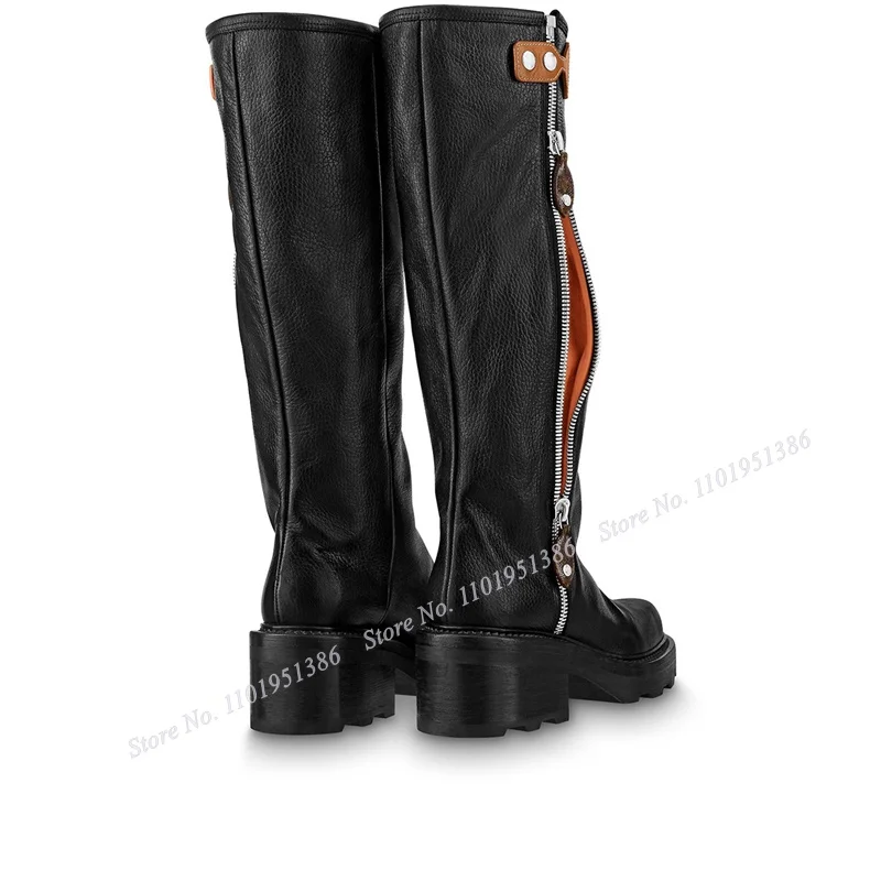 Moraima Snc Black Zipper Decor Knight Boots Shoes for Women Pointed Toe Low Heel Shoes Autumn Winter Big Size Zapatillas Mujer