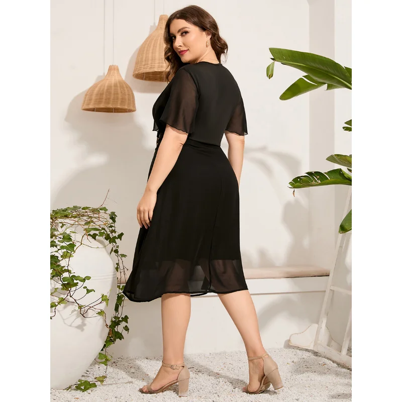 Plus Size 2023 Fashion 3xl 4xl 5xl Women Chiffon Dress Black Loose Mid Dress Casual Bohemian Summer Dresses o 3xl 4xl 5xl 6xl