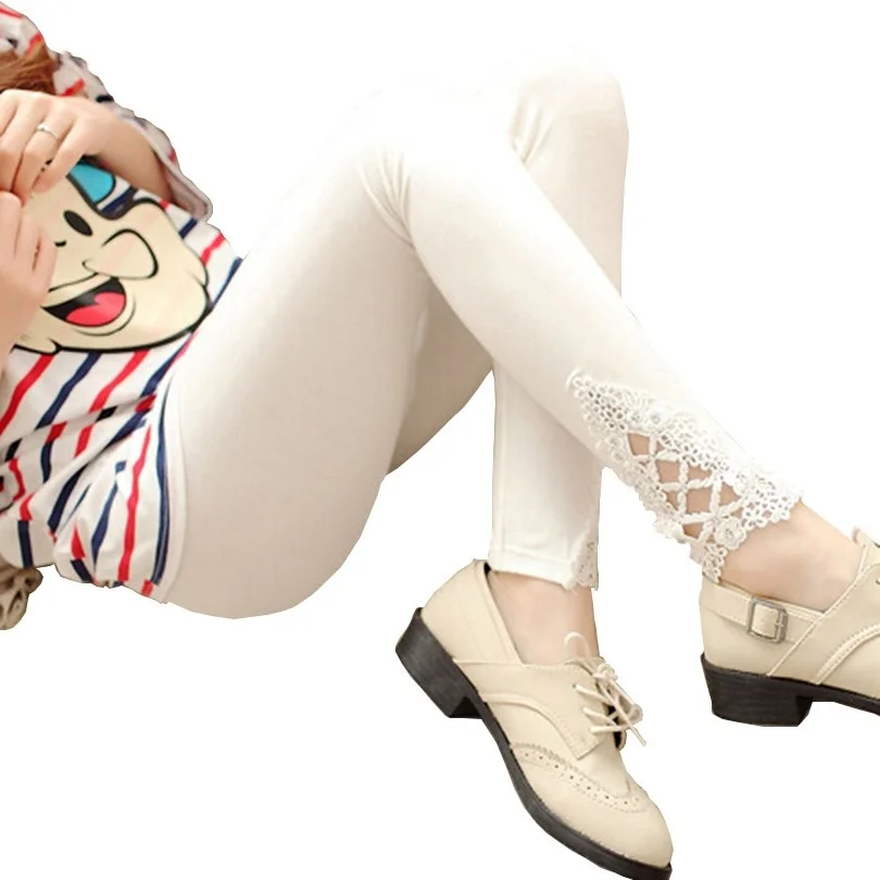 

VIIANLES Women Leggings Knitted Diamond Hollow Out Lace Pants Spring Autumn Black White Casual Trousers