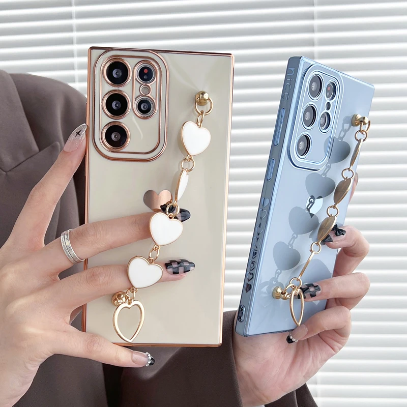 

Plating Love Bracelet Wristband Case For Samsung Galaxy S22 S21 Ultra S20 FE A53 A52 A52S A13 A12 Shockproof Soft Silicone Cover