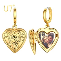 u7 dangle earrings for women teen girls heart tiny small huggie hoop rose flower locket drop earrings that holds pictures