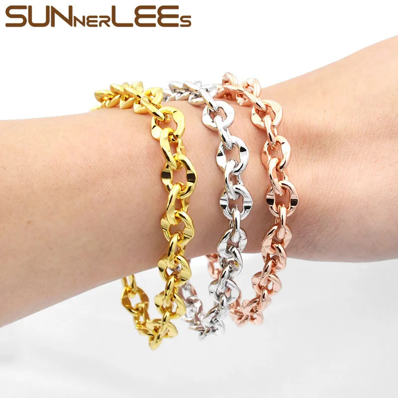 SUNNERLEES Модные Ювелирные изделия Белый Розовый Золотой Цвет Браслет 9 мм овальные