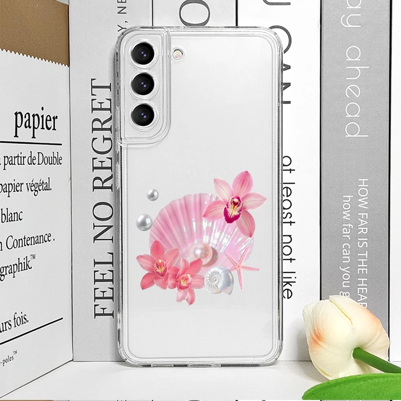 Фото Мягкий чехол для телефона Samsung Galaxy S26 S25 Ultra S24 S23 S22 Plus S21 FE S26+ S25+ с тропическими мотивами: ракушки и плоды гибискуса №3