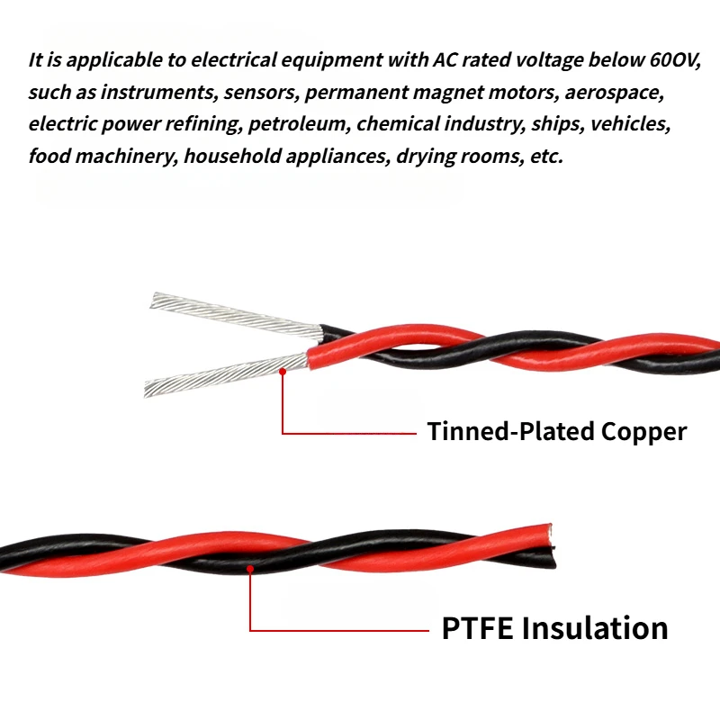 PTFE Wire 2pins Twised Pair 26/25/24/22/20/18/17/15/13AWG DIY FEP High Temperature Electronic Signal Silver Plated Copper Cable