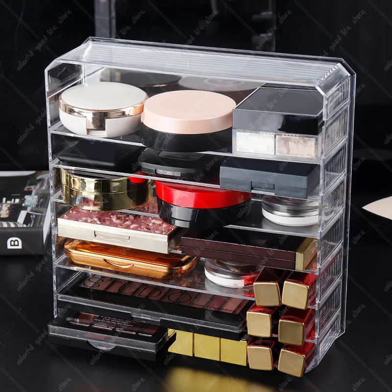 

Clear Various Compartments Makeup Organizer Cosmetic Make Up Tool Storage Box Brush Holder Blush Lipsticks Organiser Drawer Case