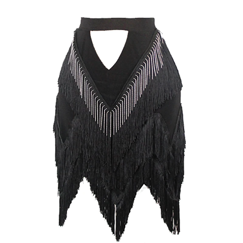 Новая юбка для латинских танцев женская черная плотная с кисточками взрослых