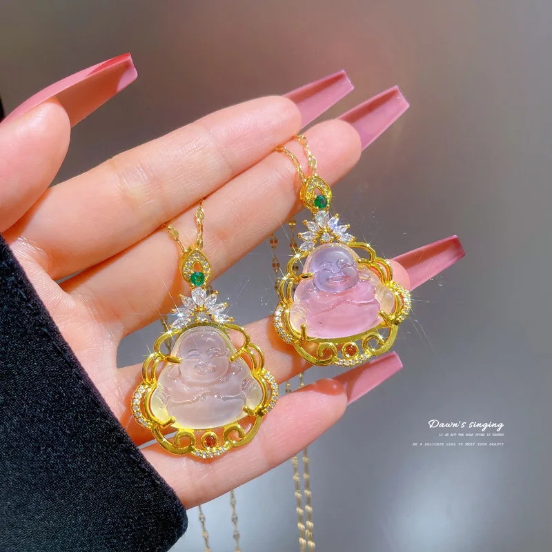 

Light Luxury Micro Gold Lotus Buddha Necklace For Women New Clavicle Chain Light Luxury Niche Design Sense