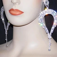 bohemian luxury rhinestone colorful oval shape long tassel drop earrings for women shiny crystal bridal dangle earrings jewelry