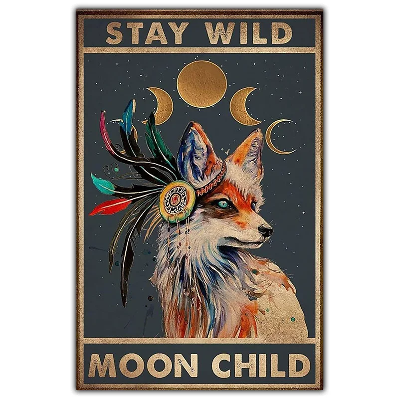 

Metal Tin Sign Retro Art Bee White Horse Animal Canvas Painting Moon Child Fashion Slogan Wall Art Poster Living Room Home