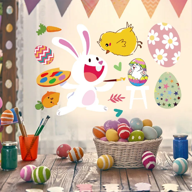 

Happy Easter Decorations Home Cute Easter Eggs Rabbit Window Stickers DIY Decals Home Wall Sticker Baby Shower Party Favors