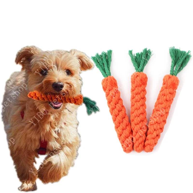 

Dog Chew Toys Carrot Rope Puppy Teething Chewing Safe Durable Braided