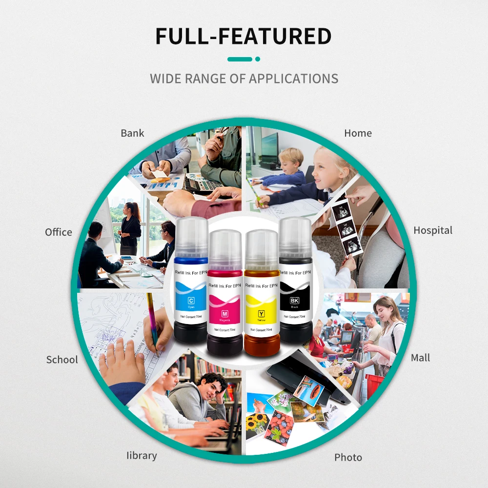 Универсальные сменные чернила СНПЧ для Epson Ecotank ET-2710 2711 2712 2714 2715 2720 2726 совместимые