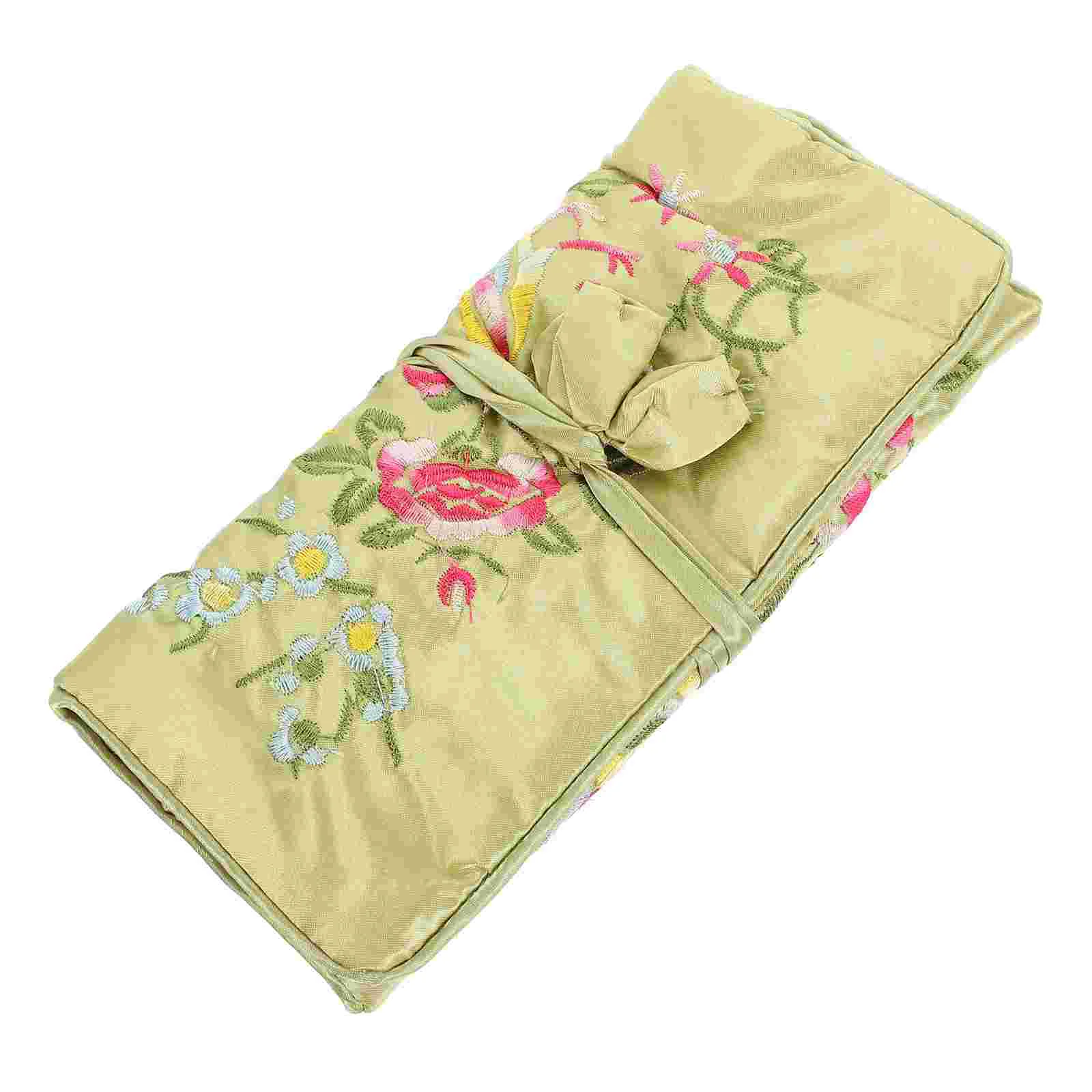 

Jewelry Rollorganizer Travel Storage Foldable Embroidery Necklace Brocade Case Holder Silk Rolls Organizing Earringspouch